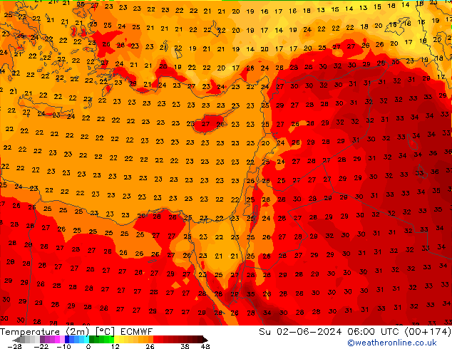 mapa temperatury (2m) ECMWF nie. 02.06.2024 06 UTC