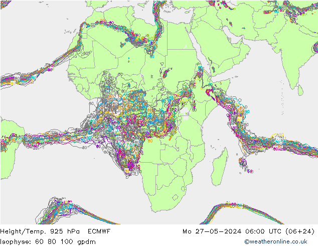 Height/Temp. 925 hPa ECMWF pon. 27.05.2024 06 UTC