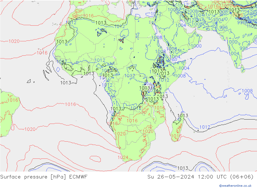 Pressione al suolo ECMWF dom 26.05.2024 12 UTC