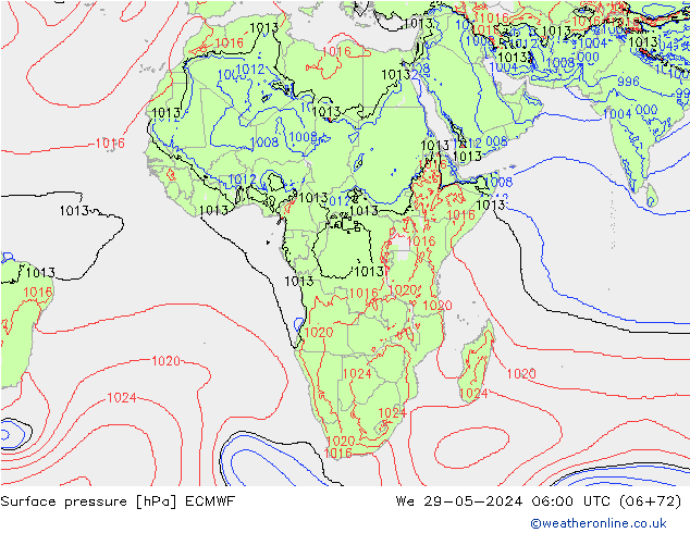 Atmosférický tlak ECMWF St 29.05.2024 06 UTC