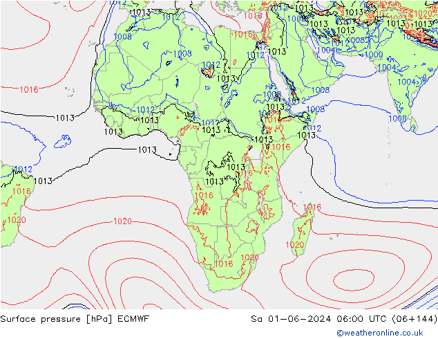 pressão do solo ECMWF Sáb 01.06.2024 06 UTC