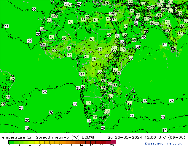 Temperatura 2m Spread ECMWF dom 26.05.2024 12 UTC