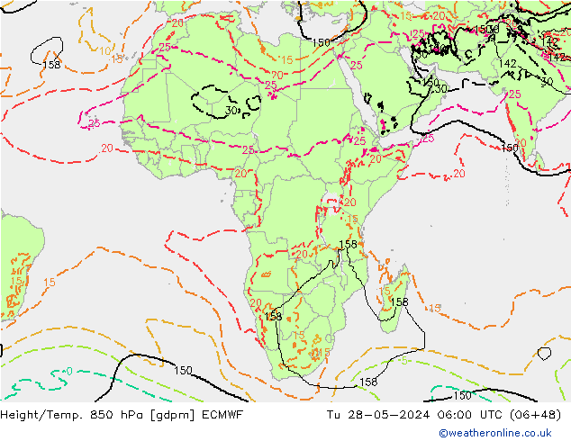 Height/Temp. 850 hPa ECMWF mar 28.05.2024 06 UTC