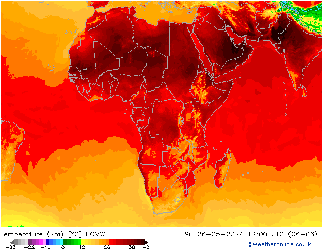 Sıcaklık Haritası (2m) ECMWF Paz 26.05.2024 12 UTC