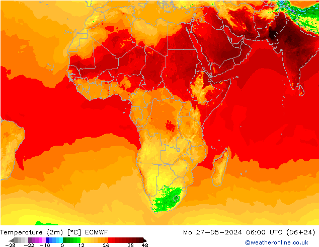 Temperatuurkaart (2m) ECMWF ma 27.05.2024 06 UTC