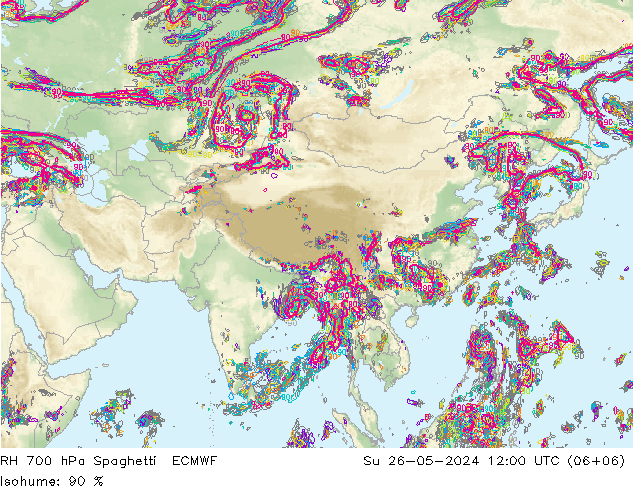 Humidité rel. 700 hPa Spaghetti ECMWF dim 26.05.2024 12 UTC