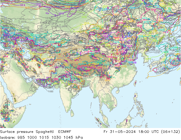 Surface pressure Spaghetti ECMWF Fr 31.05.2024 18 UTC