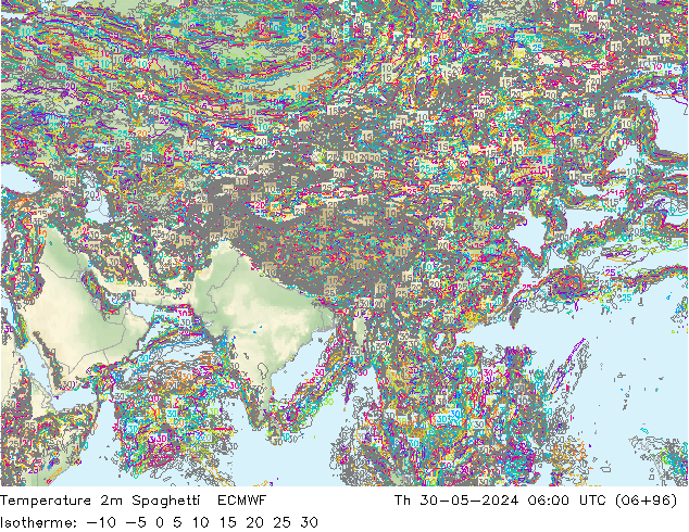Temperature 2m Spaghetti ECMWF Th 30.05.2024 06 UTC