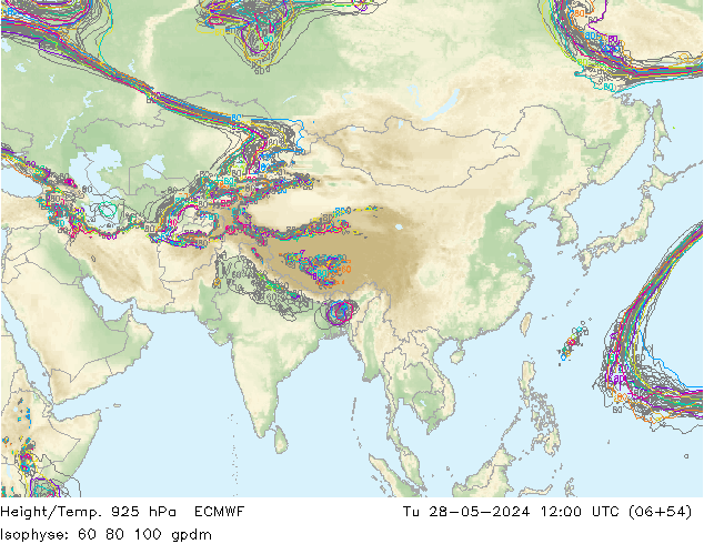 Height/Temp. 925 hPa ECMWF wto. 28.05.2024 12 UTC