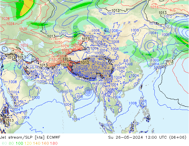 Jet stream ECMWF Dom 26.05.2024 12 UTC