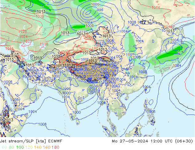 Jet stream/SLP ECMWF Po 27.05.2024 12 UTC