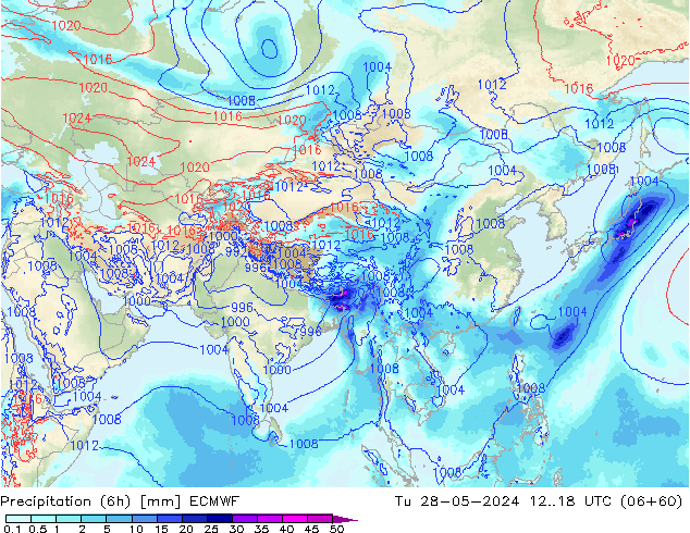 осадки (6h) ECMWF вт 28.05.2024 18 UTC