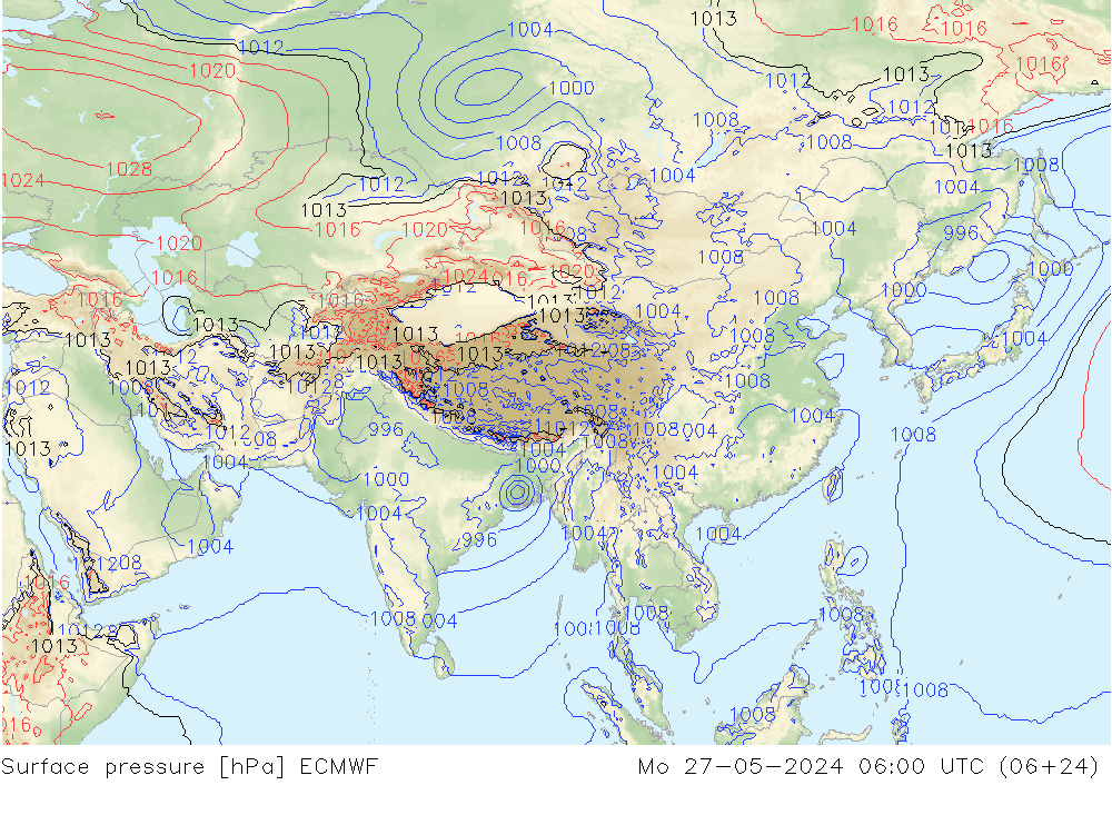 pressão do solo ECMWF Seg 27.05.2024 06 UTC