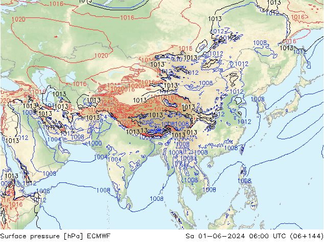 Presión superficial ECMWF sáb 01.06.2024 06 UTC