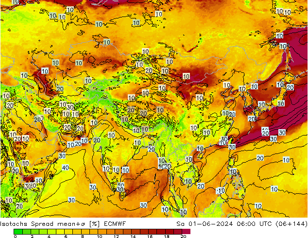 Isotachs Spread ECMWF So 01.06.2024 06 UTC