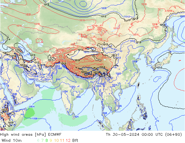 High wind areas ECMWF Th 30.05.2024 00 UTC