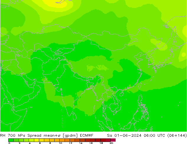 RH 700 hPa Spread ECMWF So 01.06.2024 06 UTC