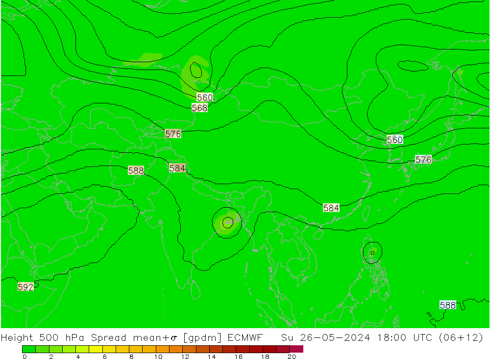 Height 500 гПа Spread ECMWF Вс 26.05.2024 18 UTC