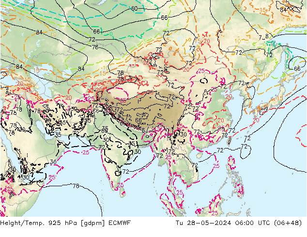 Height/Temp. 925 hPa ECMWF Út 28.05.2024 06 UTC