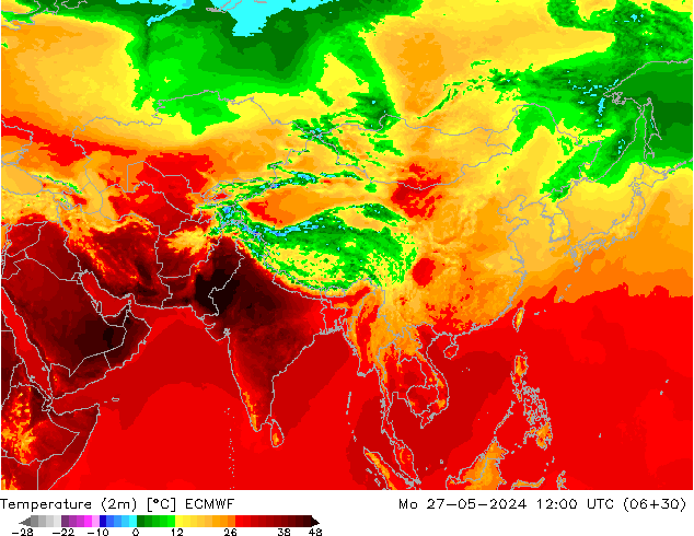 Temperature (2m) ECMWF Po 27.05.2024 12 UTC