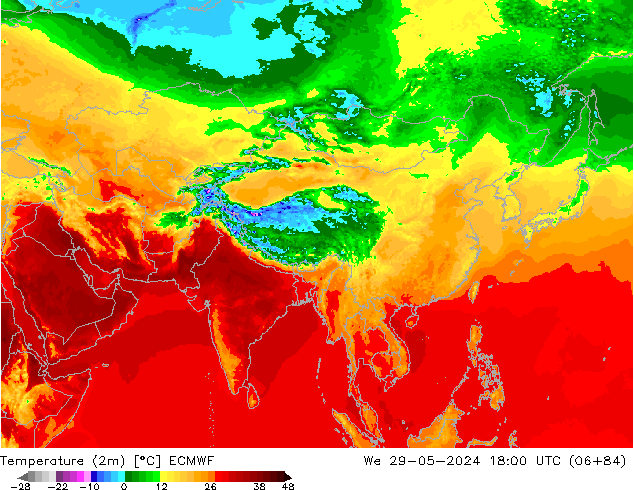 mapa temperatury (2m) ECMWF śro. 29.05.2024 18 UTC