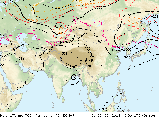 Height/Temp. 700 гПа ECMWF Вс 26.05.2024 12 UTC