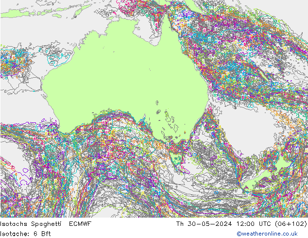 Isotachs Spaghetti ECMWF Th 30.05.2024 12 UTC