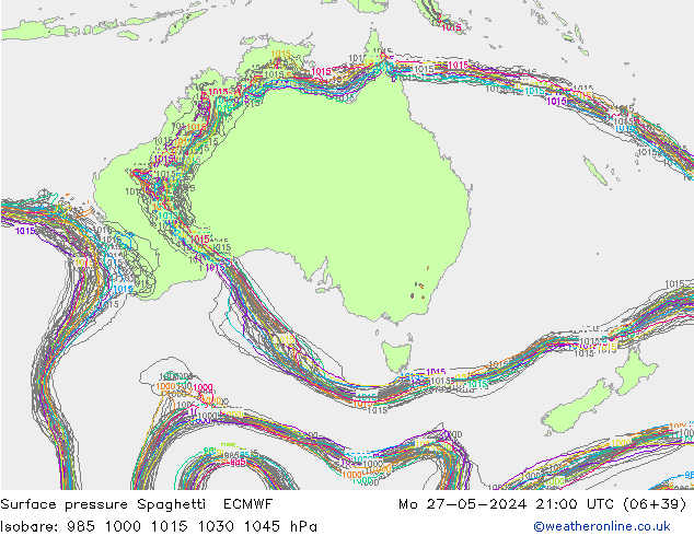 приземное давление Spaghetti ECMWF пн 27.05.2024 21 UTC