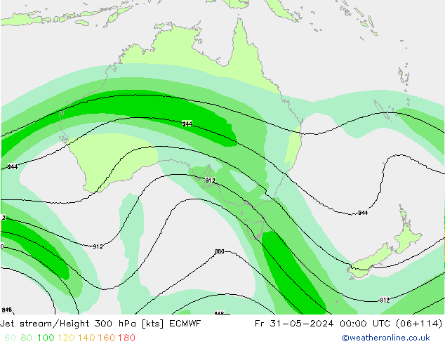 Jet stream/Height 300 hPa ECMWF Pá 31.05.2024 00 UTC