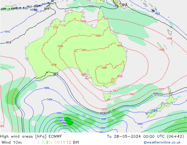 yüksek rüzgarlı alanlar ECMWF Sa 28.05.2024 00 UTC