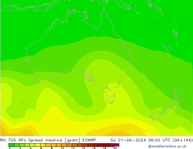 RH 700 hPa Spread ECMWF Sa 01.06.2024 06 UTC