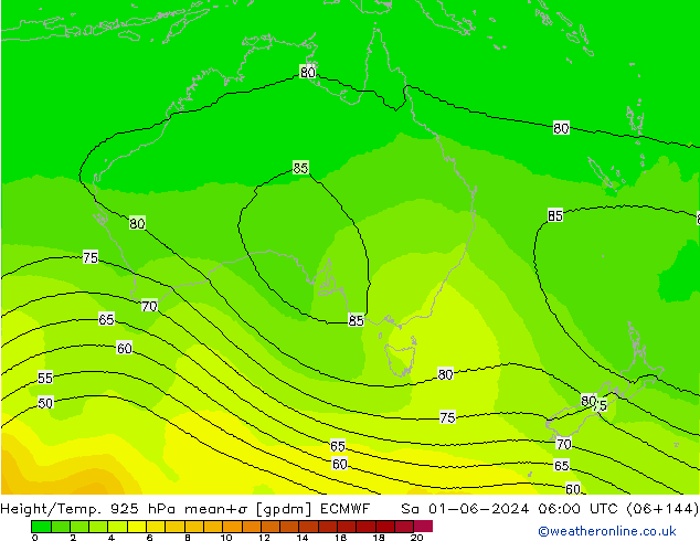 Hoogte/Temp. 925 hPa ECMWF za 01.06.2024 06 UTC