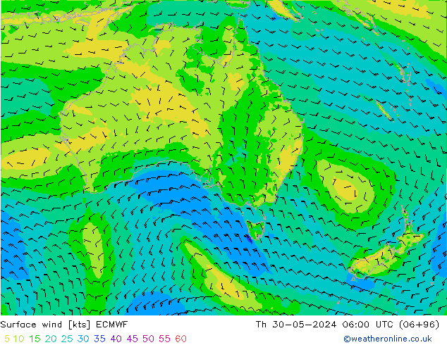 Viento 10 m ECMWF jue 30.05.2024 06 UTC