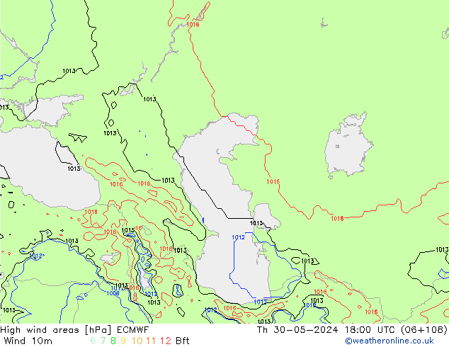 High wind areas ECMWF jeu 30.05.2024 18 UTC