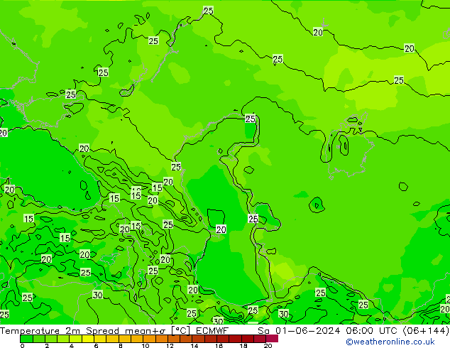 Sıcaklık Haritası 2m Spread ECMWF Cts 01.06.2024 06 UTC