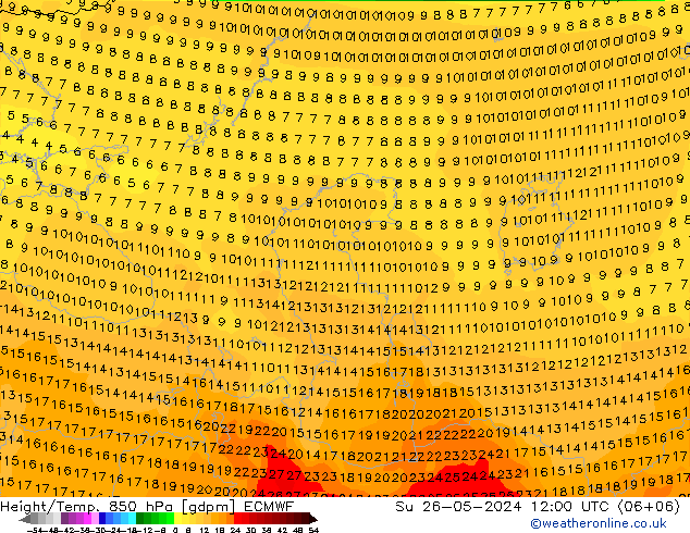 Yükseklik/Sıc. 850 hPa ECMWF Paz 26.05.2024 12 UTC