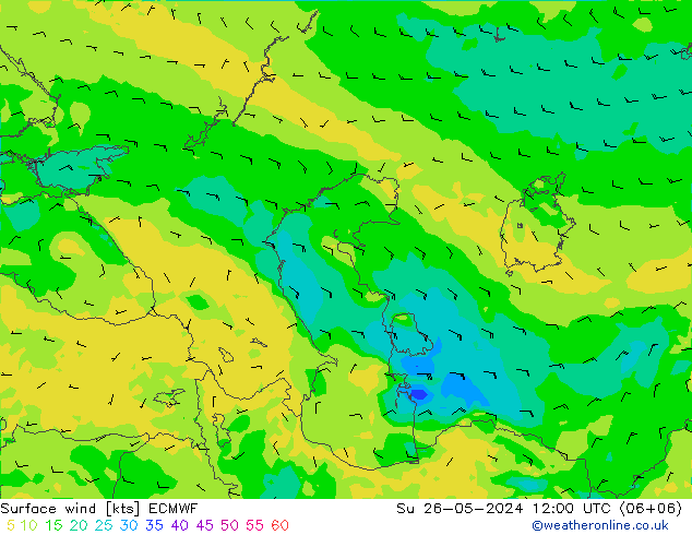 ветер 10 m ECMWF Вс 26.05.2024 12 UTC