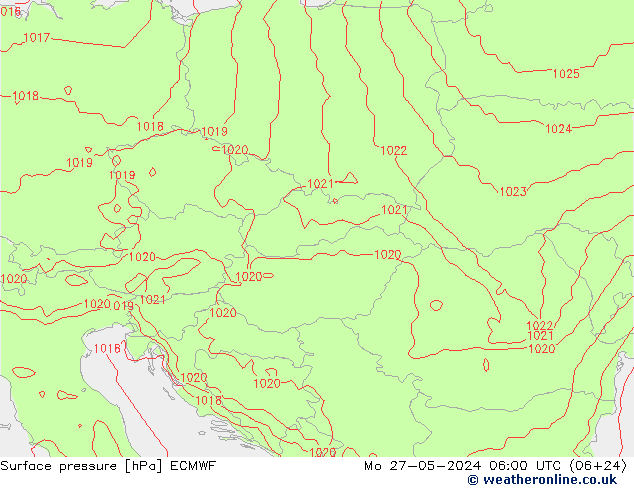 pressão do solo ECMWF Seg 27.05.2024 06 UTC