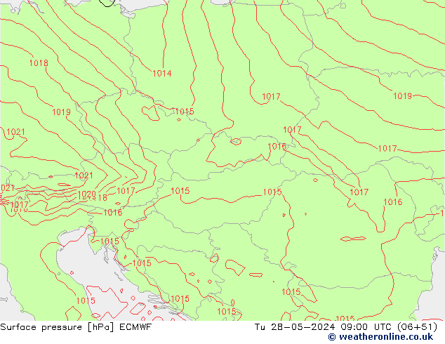 Atmosférický tlak ECMWF Út 28.05.2024 09 UTC