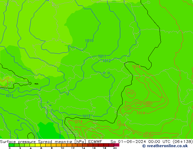 приземное давление Spread ECMWF сб 01.06.2024 00 UTC