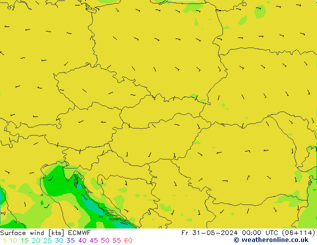 Surface wind ECMWF Pá 31.05.2024 00 UTC