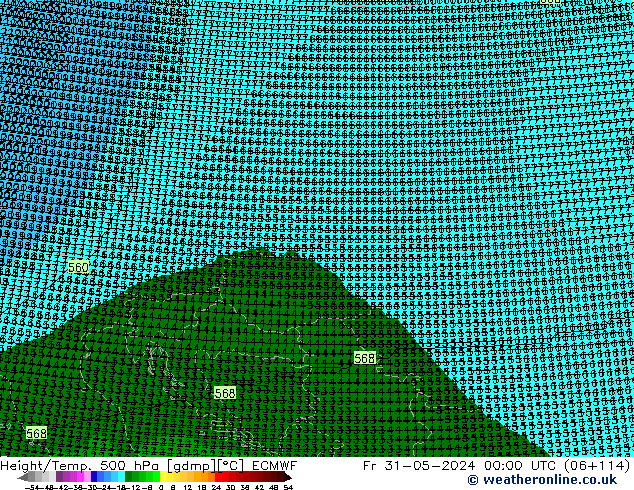 Hoogte/Temp. 500 hPa ECMWF vr 31.05.2024 00 UTC