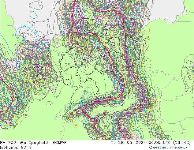 RV 700 hPa Spaghetti ECMWF di 28.05.2024 06 UTC