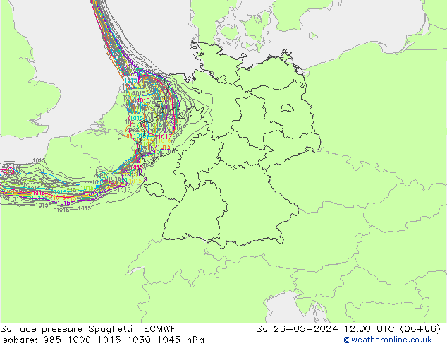 Surface pressure Spaghetti ECMWF Su 26.05.2024 12 UTC