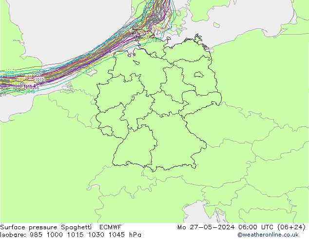 pressão do solo Spaghetti ECMWF Seg 27.05.2024 06 UTC