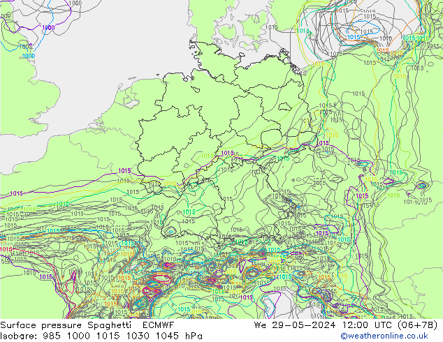Bodendruck Spaghetti ECMWF Mi 29.05.2024 12 UTC