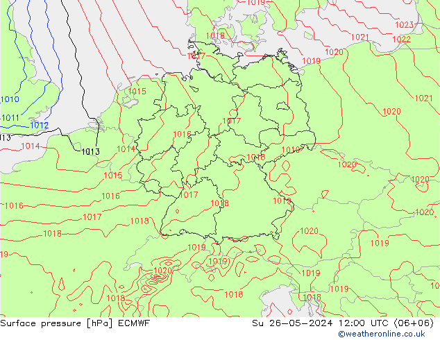 Atmosférický tlak ECMWF Ne 26.05.2024 12 UTC