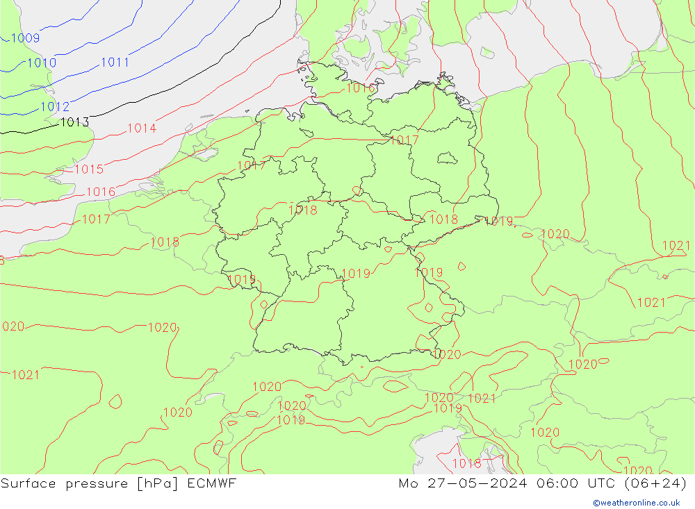 Presión superficial ECMWF lun 27.05.2024 06 UTC