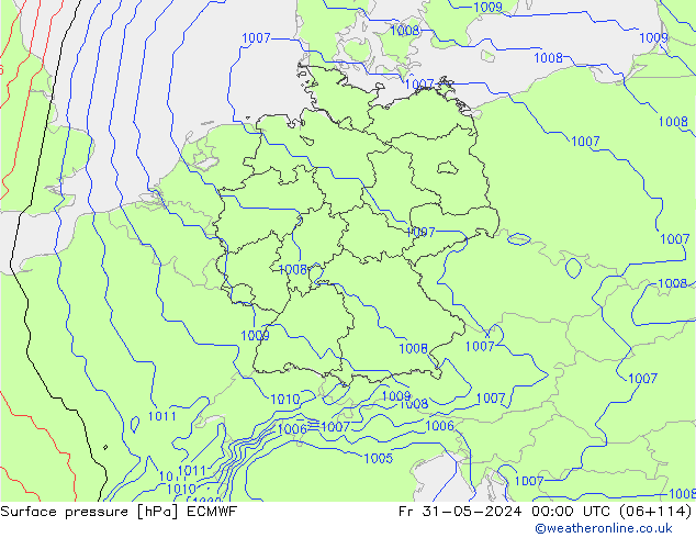 Pressione al suolo ECMWF ven 31.05.2024 00 UTC