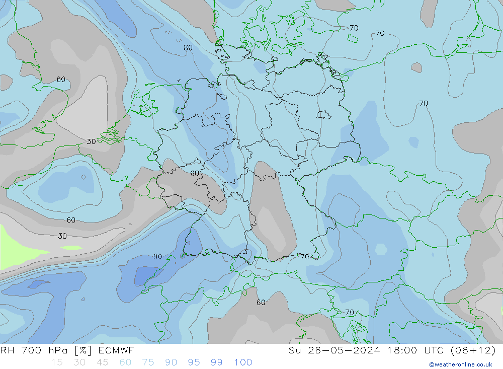 RH 700 hPa ECMWF 星期日 26.05.2024 18 UTC